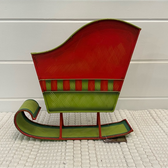 Red, Gold & Green Metal Santa Sleigh Tabletop Holiday Decor - Picture 4 of 15